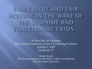 Fair Credit and Fair Housing in the Wake of the Subprime and Foreclosure Crisis