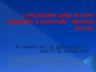 CARCINOMA LUNG IN NON-SMOKERS: A Systematic Literature Review.