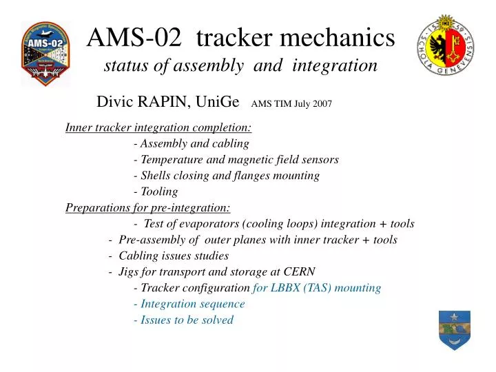 ams 02 tracker mechanics status of assembly and integration