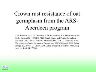 Crown rust resistance of oat germplasm from the ARS-Aberdeen program