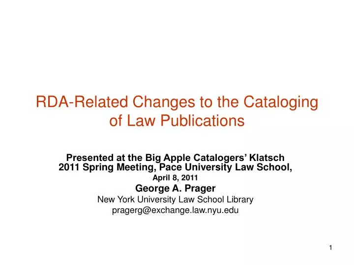 rda related changes to the cataloging of law publications