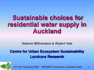 Sustainable choices for residential water supply in Auckland