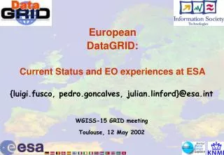 European DataGRID: Current Status and EO experiences at ESA