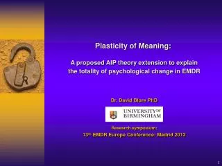 Dr. David Blore PhD Research symposium: 13 th EMDR Europe Conference: Madrid 2012