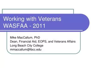 Working with Veterans WASFAA - 2011