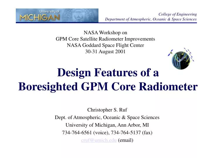 design features of a boresighted gpm core radiometer