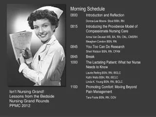 Morning Schedule 0800	Introduction and Reflection Donna-Lee Moore- Stout BSN, RN