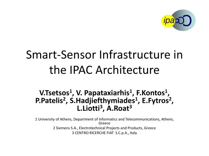 smart sensor infrastructure in the ipac architecture