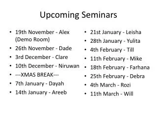 Upcoming Seminars