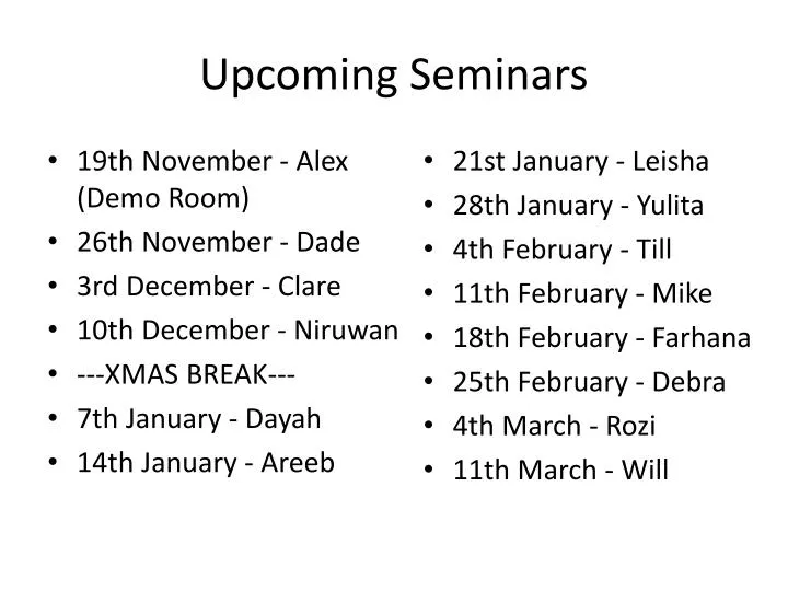 upcoming seminars