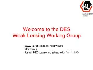 Welcome to the DES Weak Lensing Working Group