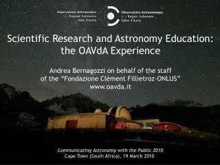Scientific Research and Astronomy Education: the OAVdA Experience