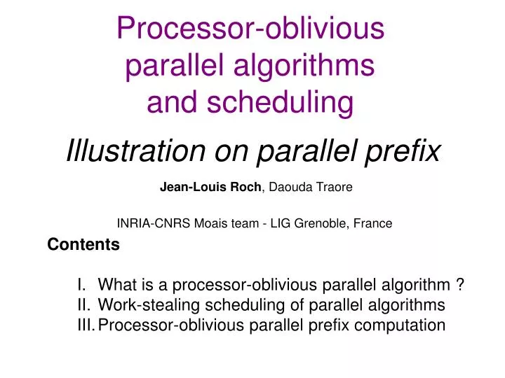 processor oblivious parallel algorithms and scheduling illustration on parallel prefix