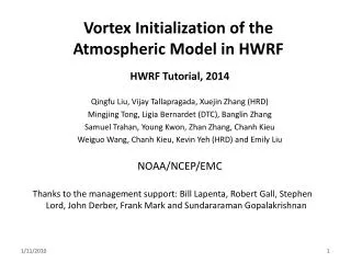 Vortex Initialization of the Atmospheric Model in HWRF
