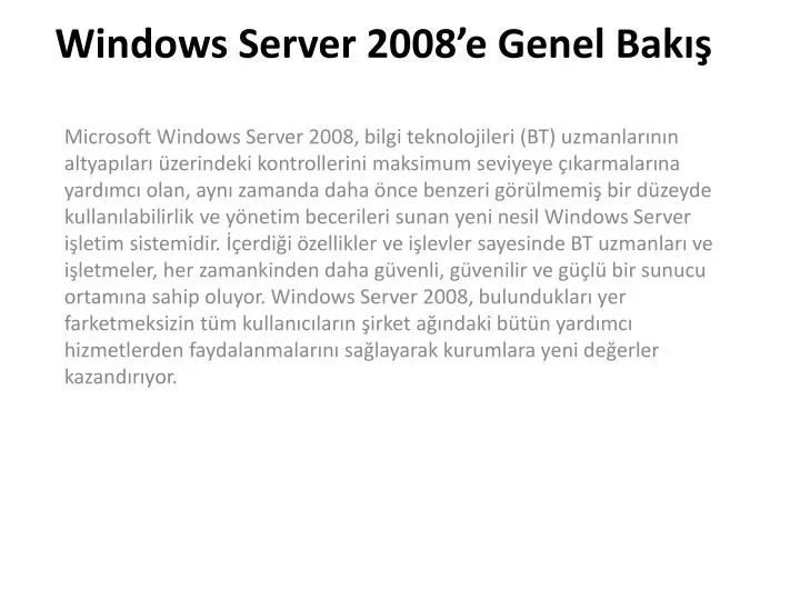 windows server 2008 e genel bak