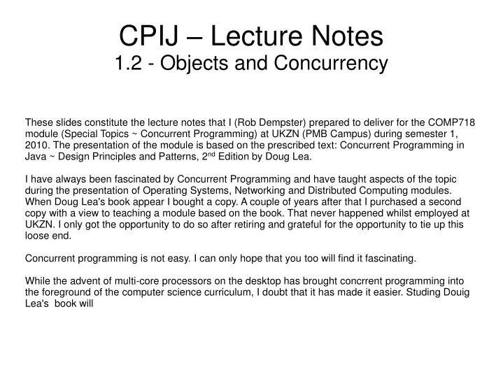 cpij lecture notes 1 2 objects and concurrency
