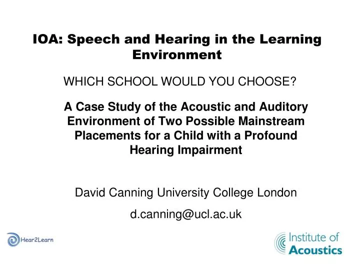 ioa speech and hearing in the learning environment