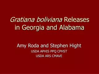 Gratiana boliviana Releases in Georgia and Alabama