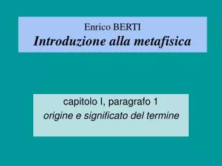 enrico berti introduzione alla metafisica