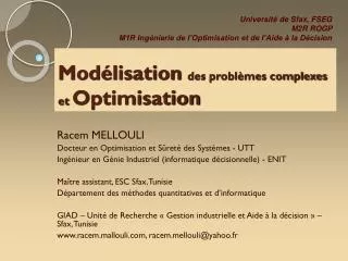 mod lisation des probl mes complexes et optimisation