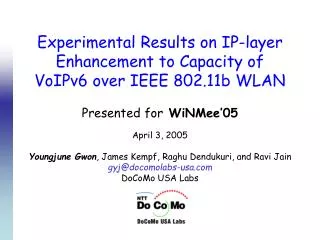 Experimental Results on IP-layer Enhancement to Capacity of VoIPv6 over IEEE 802.11b WLAN