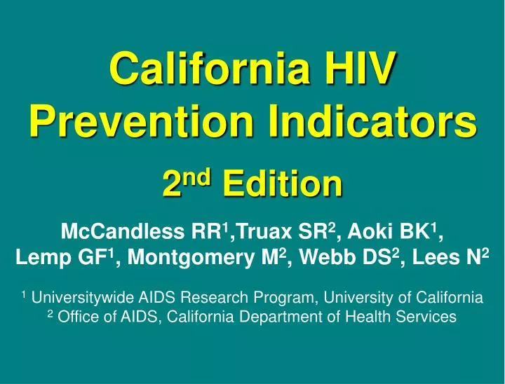 california hiv prevention indicators 2 nd edition