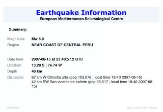 Earthquake Information European-Mediterranean Seismological Centre