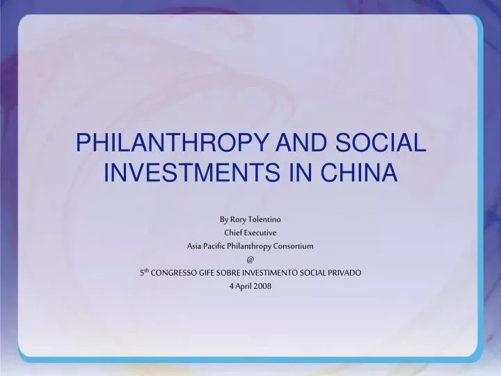 philanthropy and social investments in china