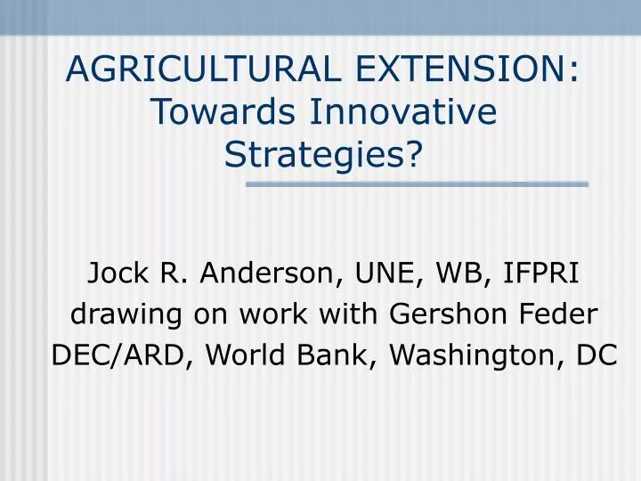agricultural extension towards innovative strategies