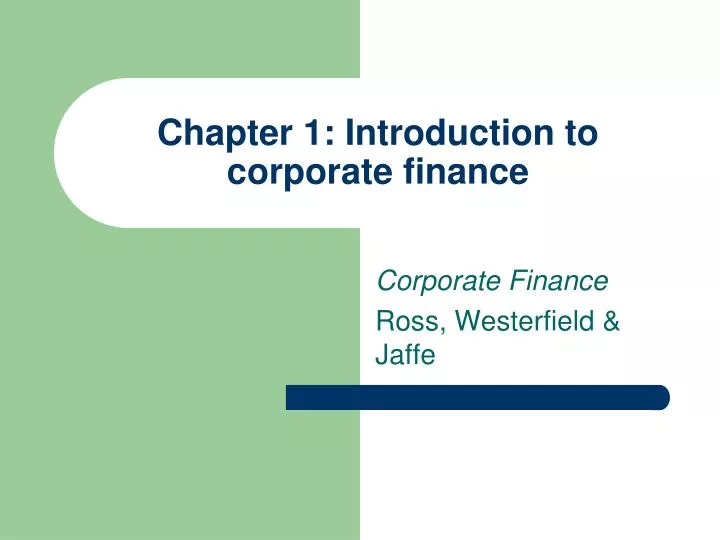 chapter 1 introduction to corporate finance