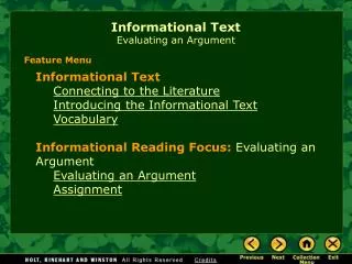 Informational Text Evaluating an Argument