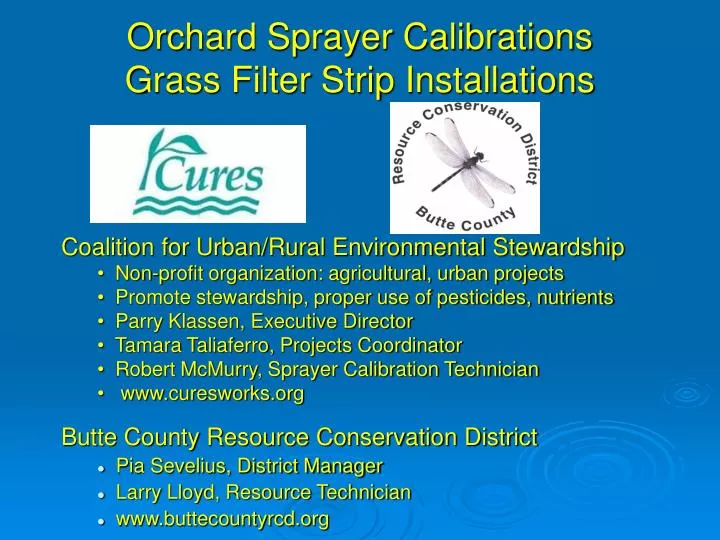orchard sprayer calibrations grass filter strip installations