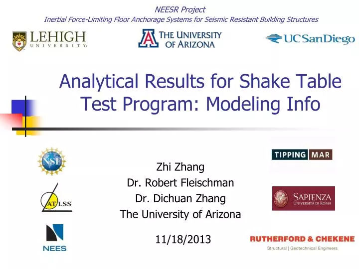 analytical results for shake table test program modeling info