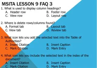 MSITA Lesson 9 FAQ 3