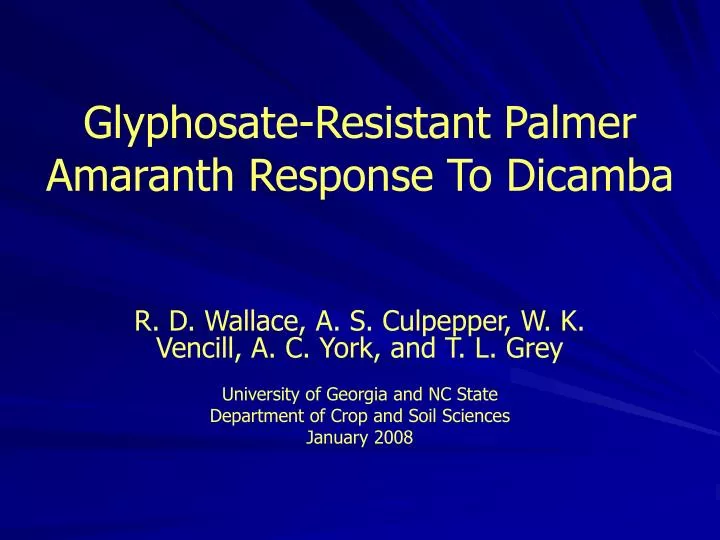 glyphosate resistant palmer amaranth response to dicamba