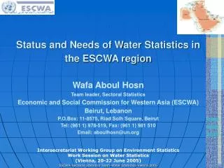 Intersecretariat Working Group on Environment Statistics Work Session on Water Statistics