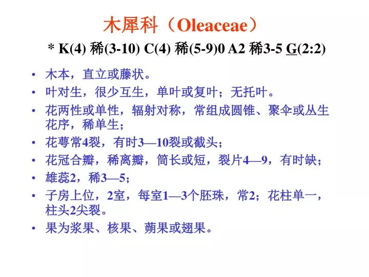 oleaceae k 4 3 10 c 4 5 9 0 a2 3 5 g 2 2
