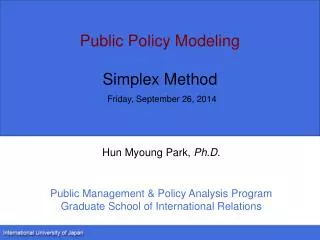 Public Policy Modeling Simplex Method Friday, September 26, 2014