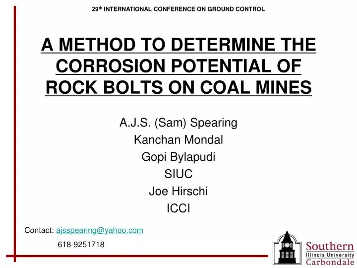 a method to determine the corrosion potential of rock bolts on coal mines