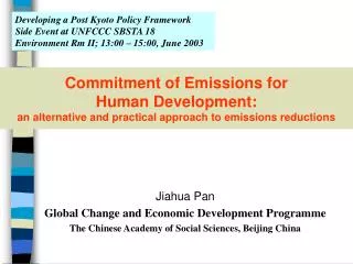 Jiahua Pan Global Change and Economic Development Programme