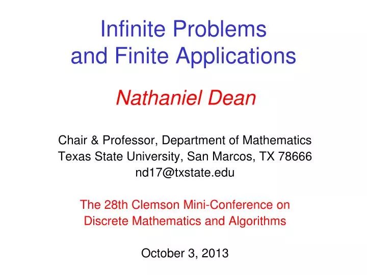 infinite problems and finite applications