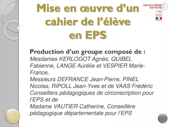 mise en uvre d un cahier de l l ve en eps