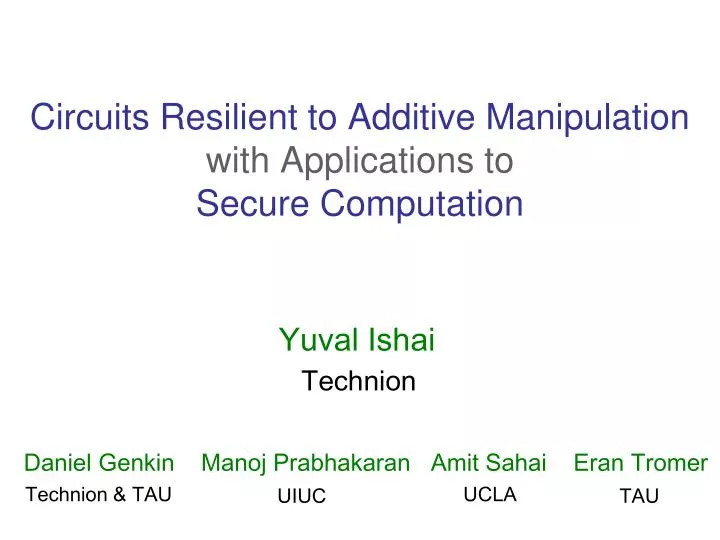 circuits resilient to additive manipulation with applications to secure computation