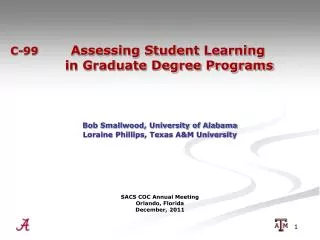 C-99 	 Assessing Student Learning 	 in Graduate Degree Programs