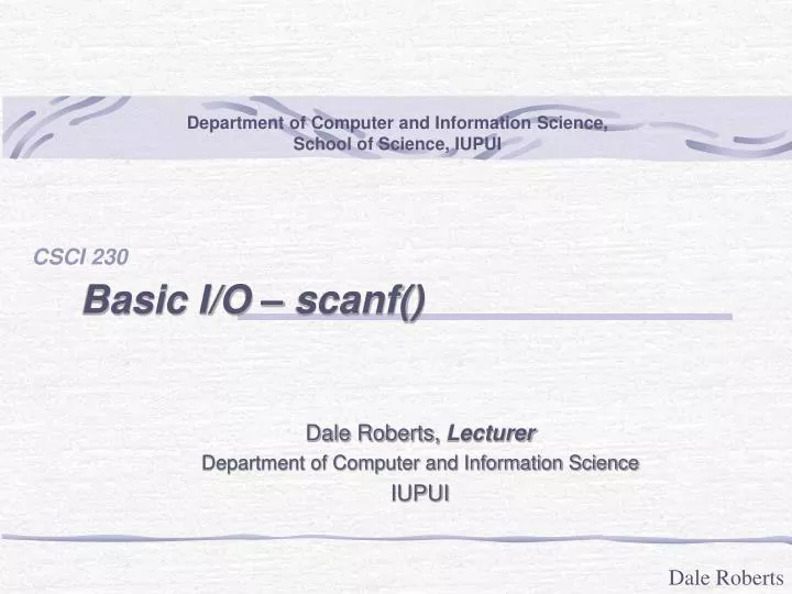 dale roberts lecturer department of computer and information science iupui