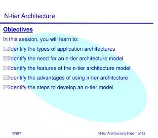 Objectives In this session, you will learn to: Identify the types of application architectures