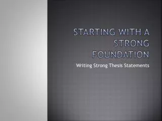 Starting with a Strong Foundation