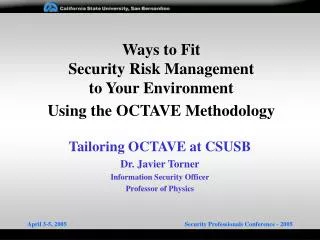 Ways to Fit Security Risk Management to Your Environment Using the OCTAVE Methodology