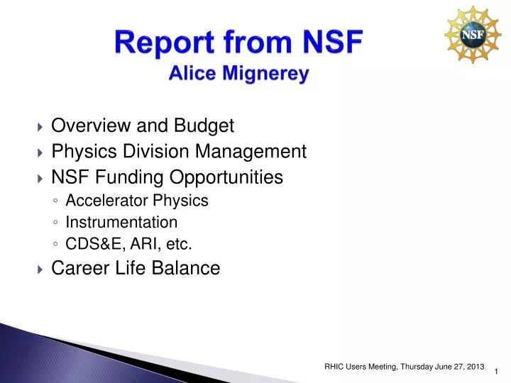 report from nsf alice mignerey