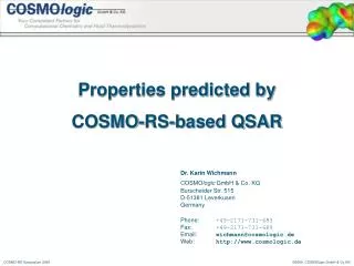Properties predicted by COSMO-RS-based QSAR